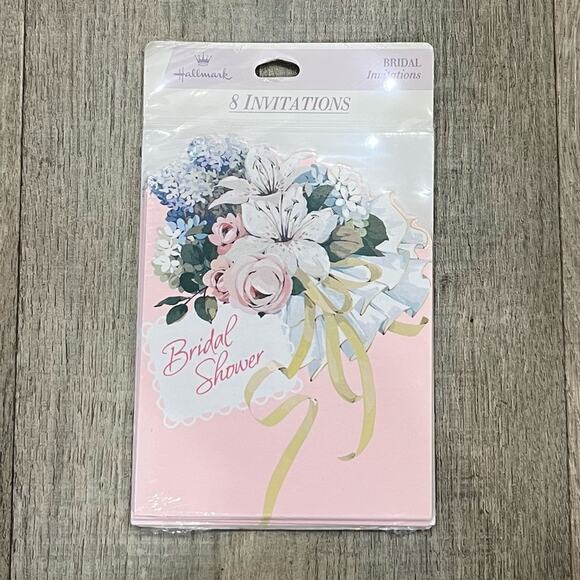 Vintage Hallmark Bridal Shower Invitations Package of 8 Floral Pink New - Picture 1 of 3